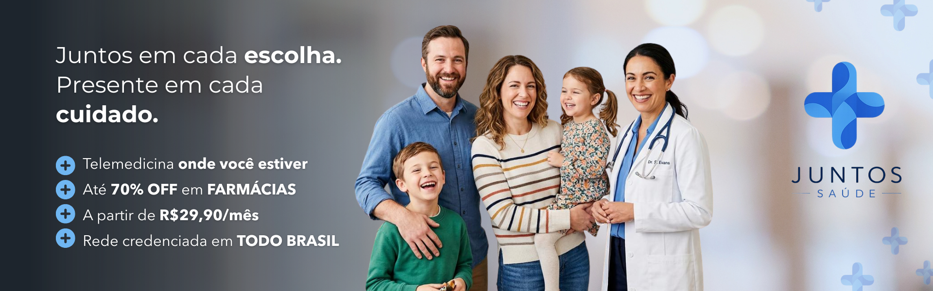 Saúde e benefícios para você e sua família Telemedicina sem custo, até 70% OFF em farmácias, a partir de R$29,90/mês.